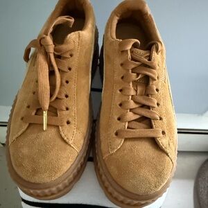 Stylish Tan Suede Platform Sneakers